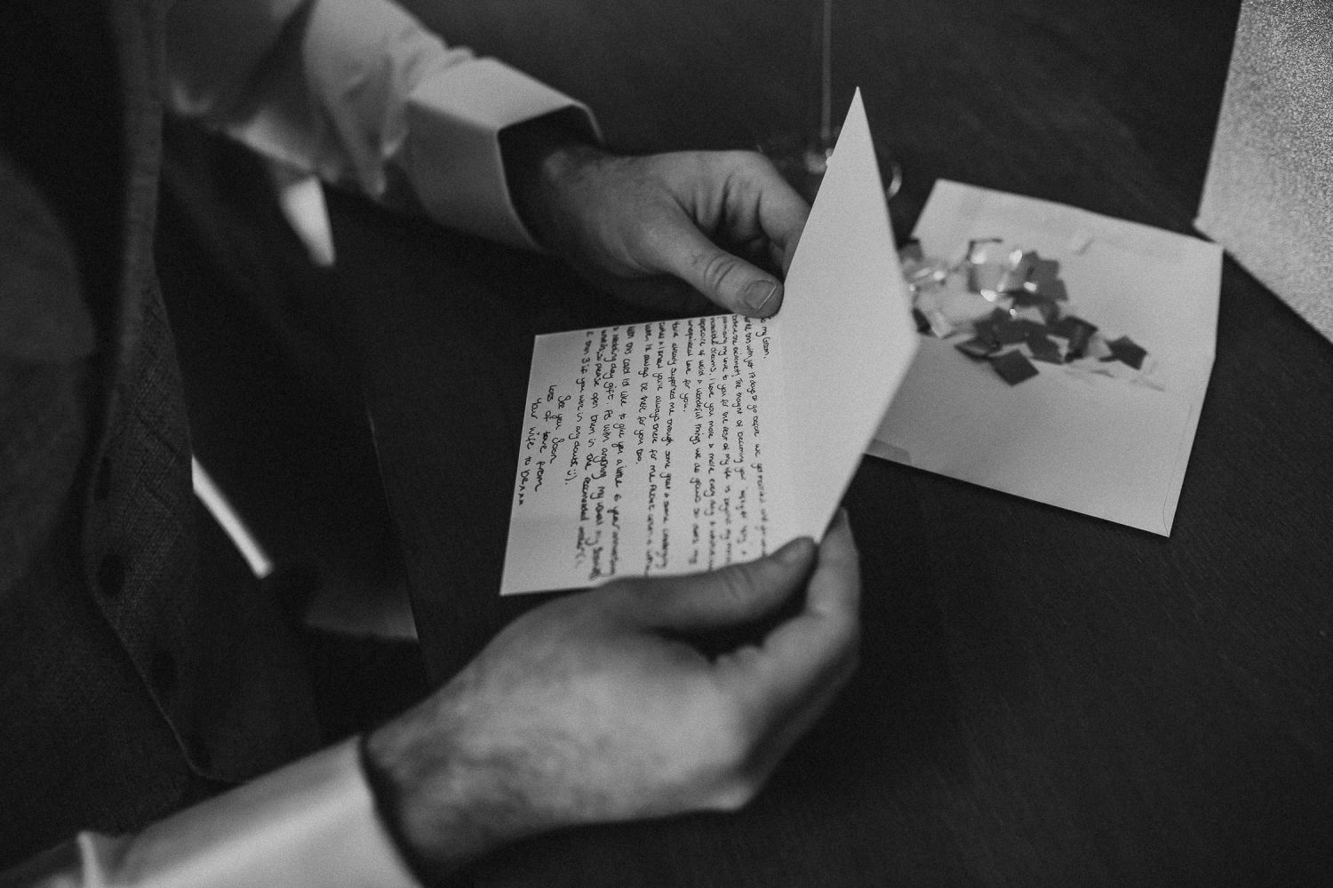 luxury manor house hotel wedding black and white emotional love letter to groom on wedding day