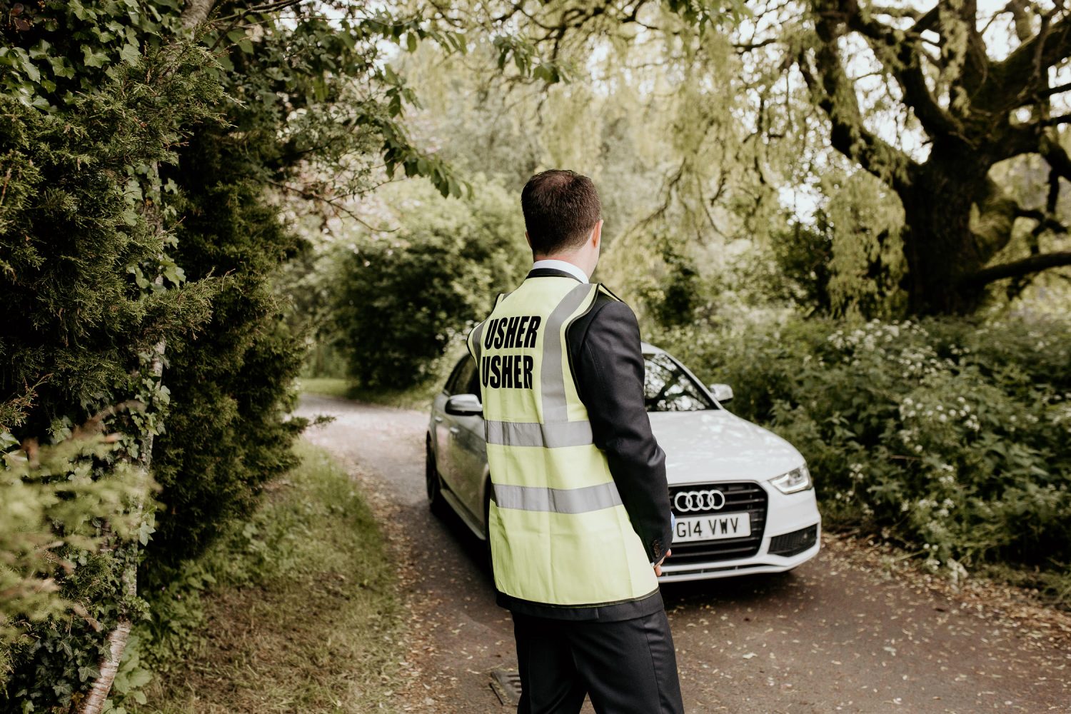 luxury manor house hotel wedding usher personalised high vis