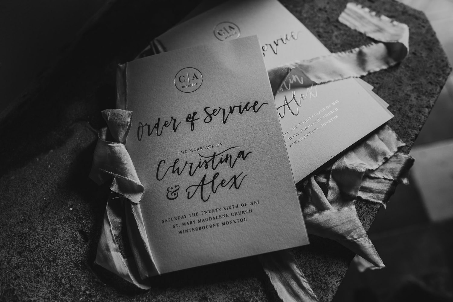 luxury manor house hotel wedding black and white order of service classic shot