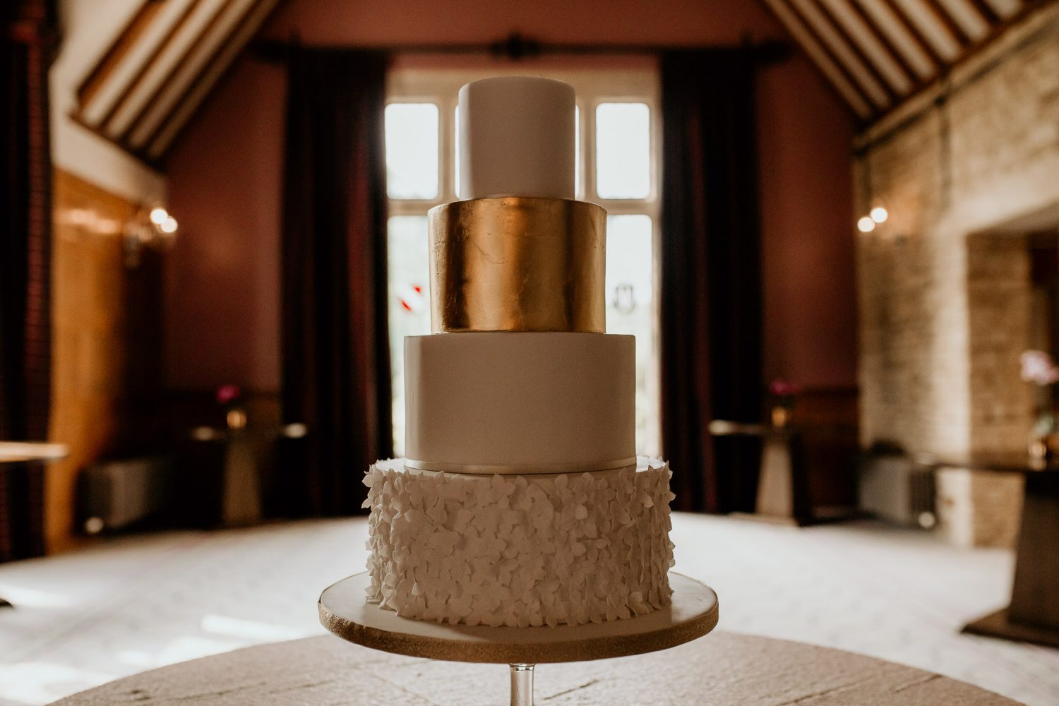 luxury manor house hotel wedding beautiful minimalistic white and gold floral tiered wedding cake