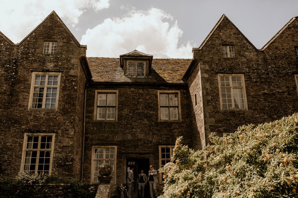 outside of llanvihanel court wedding ceremony
