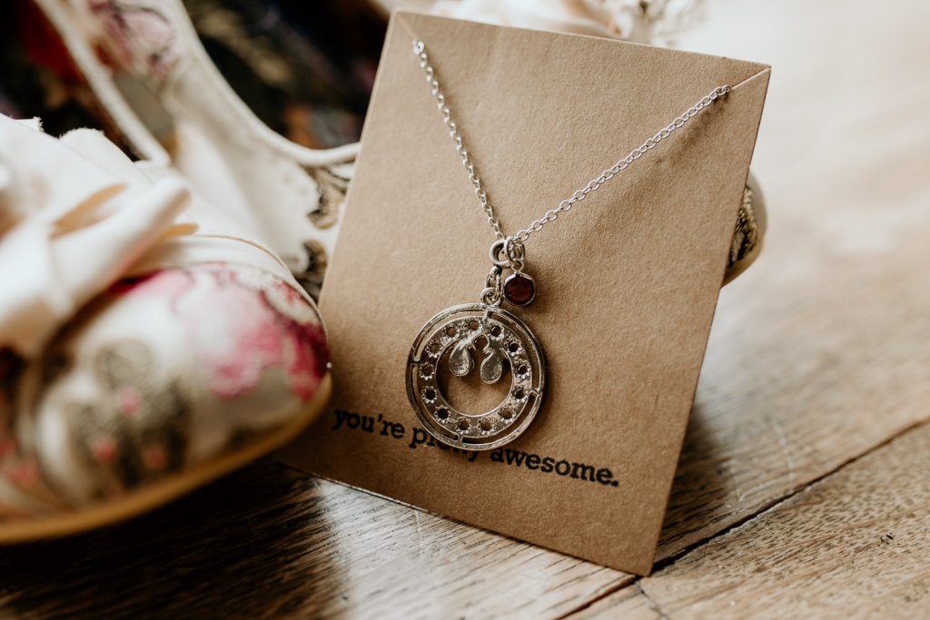 quirky alternative wedding gift you're pretty awesome message and necklace