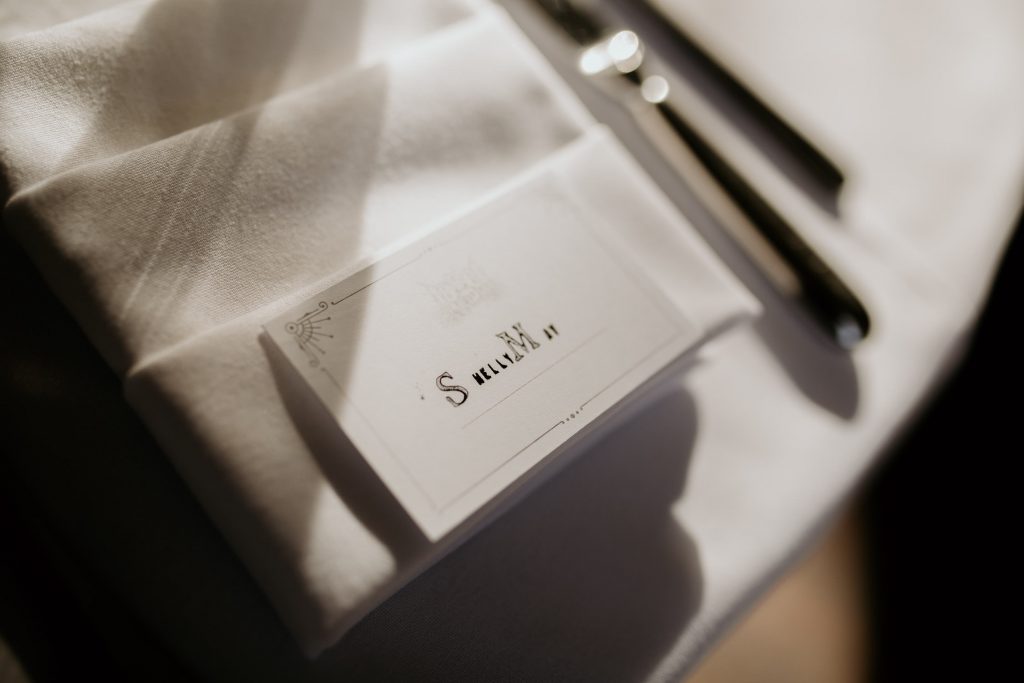 minimalistic ad chic personalised wedding table decoration place setting