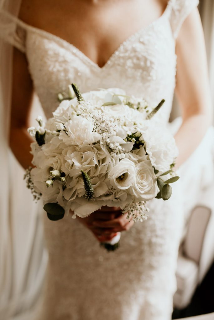 close up of large and luxurious white bouquet
