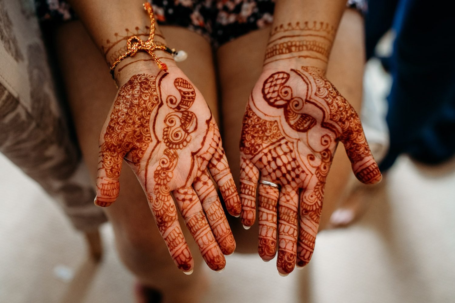 bride's henna on hands before wedding