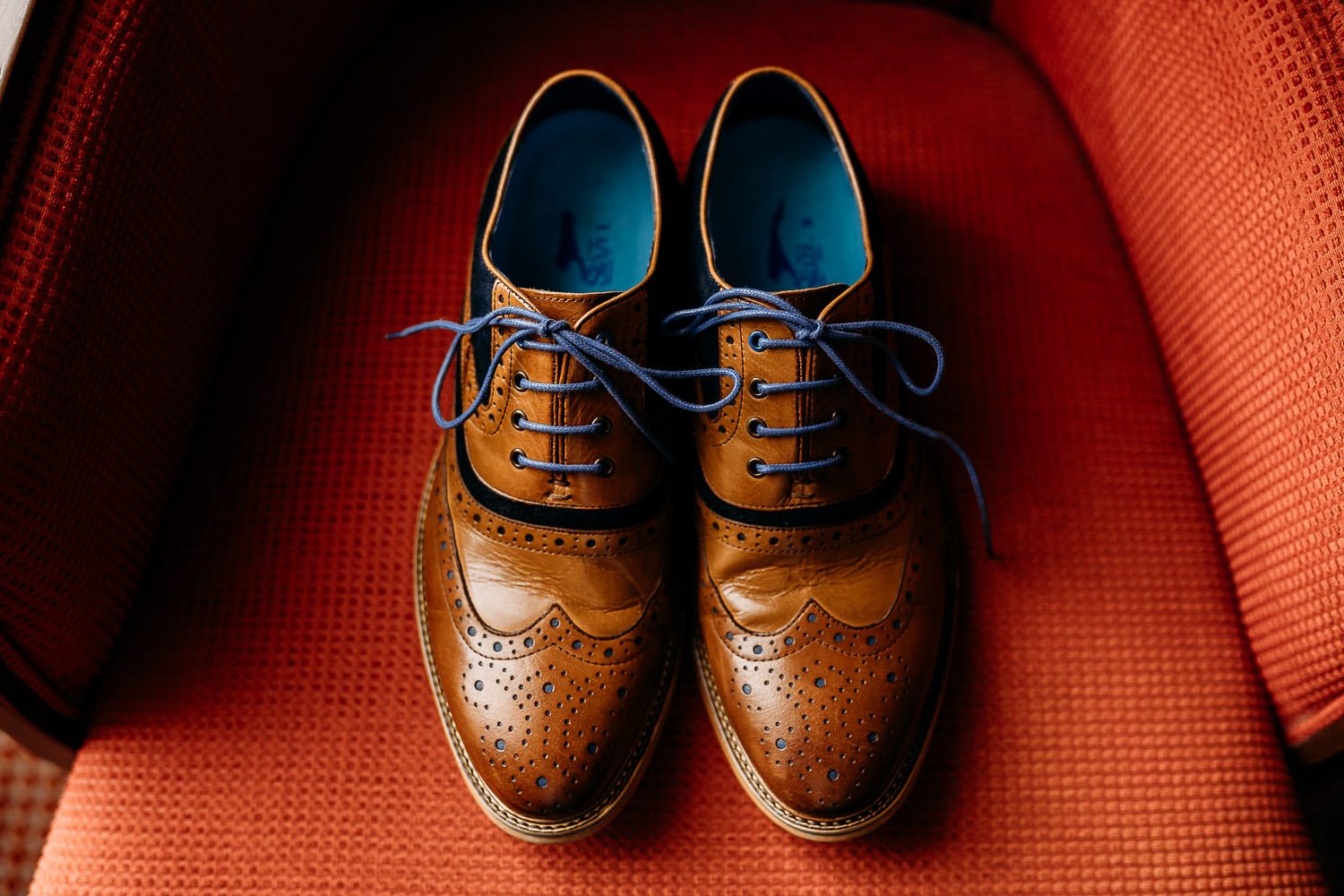 grooms tan leather brogues wedding shoes