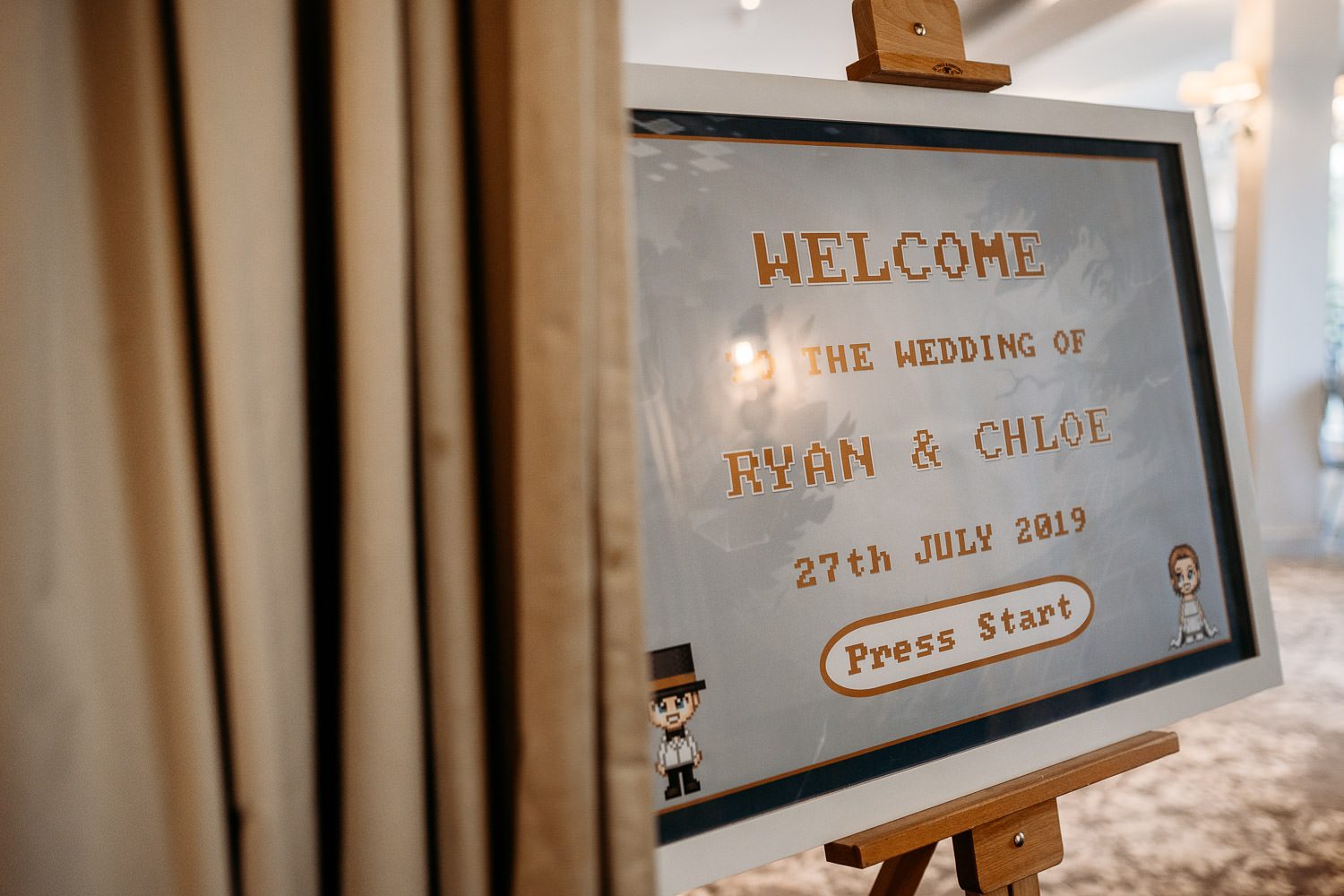 alternative and quirky wedding sign for bride and groom with gaming theme