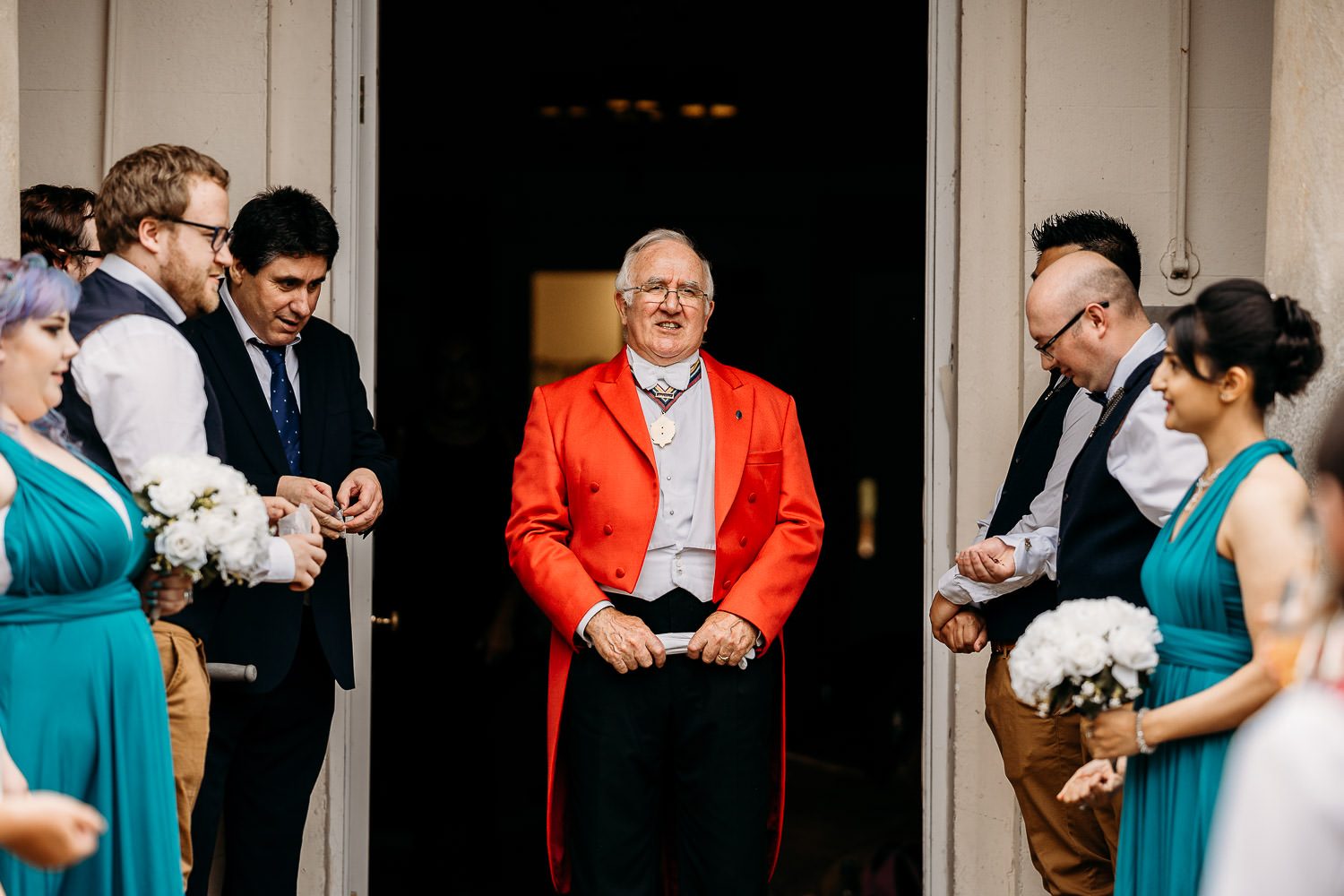 toastmaster announcing new bride and groom outside of mercure elcot hotel in newbury