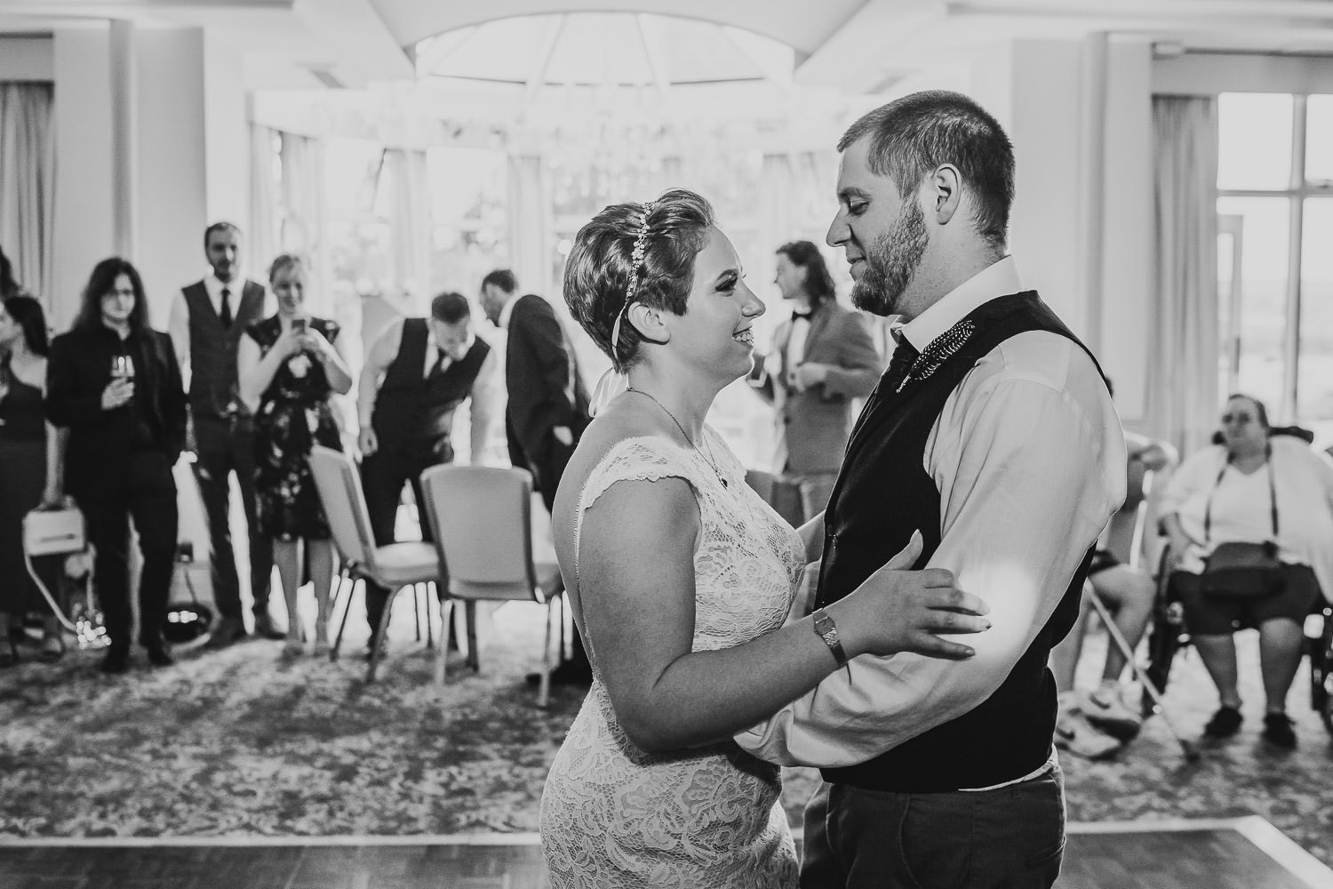 bride and groom dancing at mercure elcot wedding reception