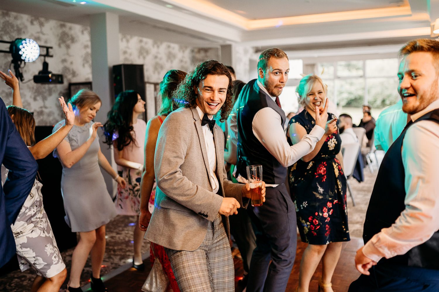 wedding guests dancing at newbury wedding reception